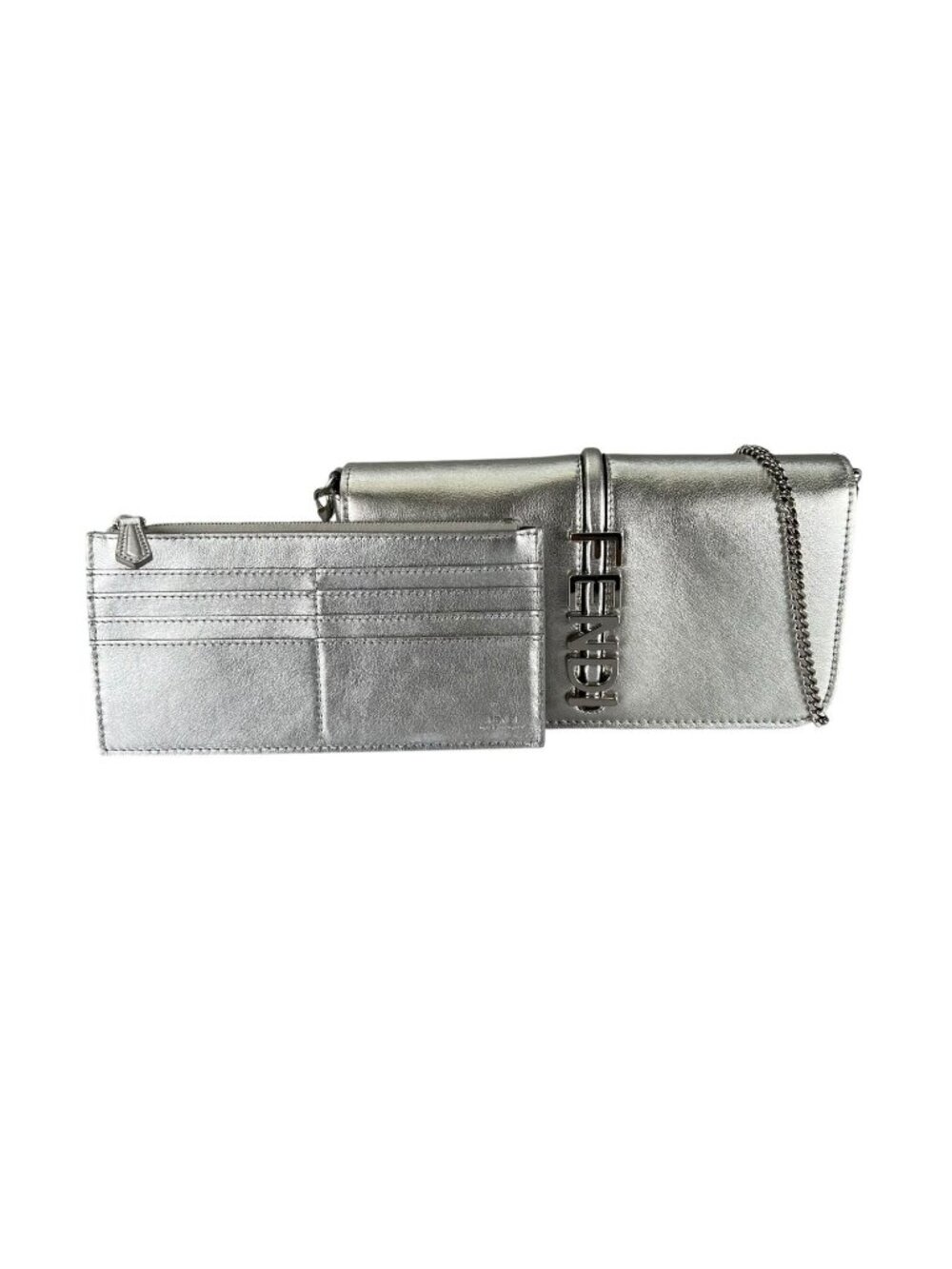 Fendi Shoulder Bag Leather Silver